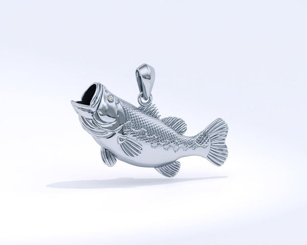 Sterling Silver Largemouth Bass Pendant with Genuine Diamond Eyes