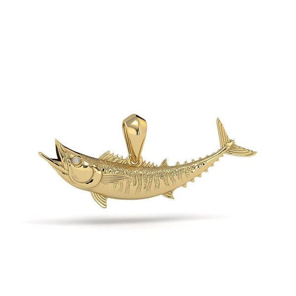 3D 14k Yellow Gold Wahoo Fish Pendant with Diamond eyes